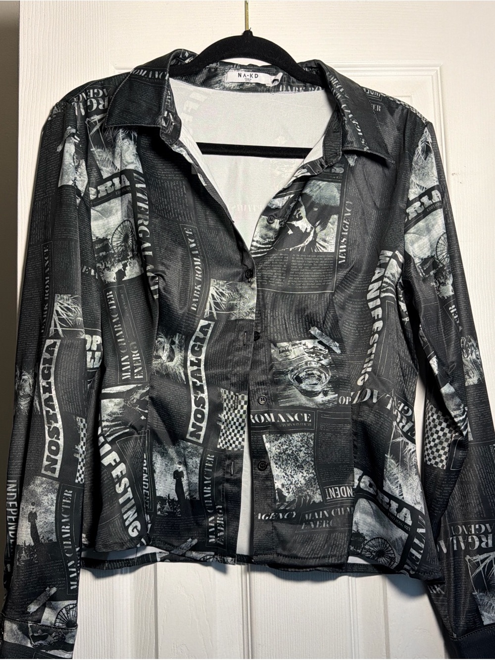 NA-KD Black & Gray Printed Button-Down Shirt